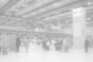 White Blurred Interior Hallway of International Airport Background. photo