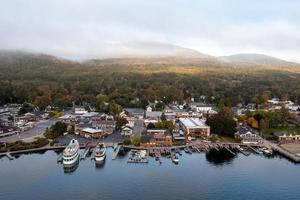 Panoramic view of the bay in Lake George, New York at dawn. photo