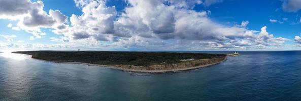 Aerial view of the Montauk Lighthouse and beach in Long Island, New York, USA. photo