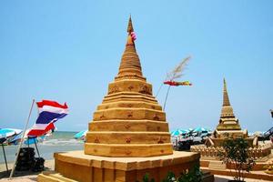 Octagon sand pagoda was carefully built, and beautifully decorated Songkran festival photo