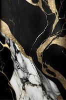 Elegant black, white, and gold marble background texture for use in design projects photo