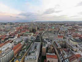Vienna, Austria - Jul 18, 2021, Aerial rooftop view of streets and buildings in Vienna, Austria. photo