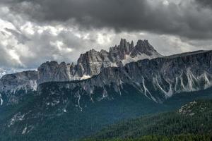 Panoramic landscape of the Cinque Torri in the  Dolomite mountains of Italy. photo