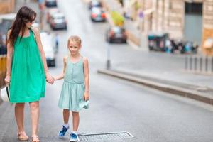 Mother and daughter having fun on the city photo