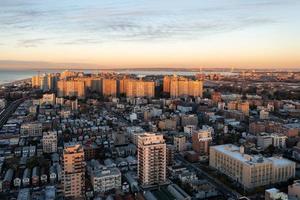 Aerial view along Coney Island in Brooklyn, New York at sunrise. photo