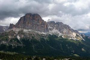 Panoramic landscape of the Cinque Torri in the  Dolomite mountains of Italy. photo