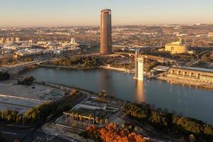 Aerial view of Sevilla Tower  Spanish, Torre Sevilla  at sunrise. Tallest building in Andalusia, Spain. photo