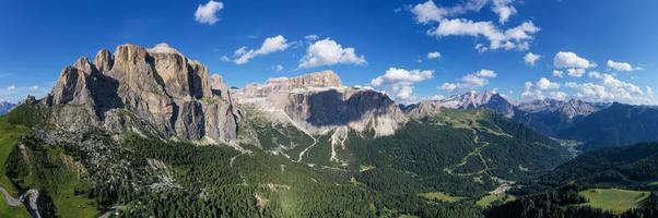 Dolomites, Passo Sella. Beautiful view of Canazei from Passo Sella. Dolomites, Italy. photo