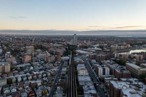 Aerial view along the train tracks of Coney Island in Brooklyn, New York at sunrise. photo