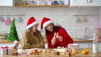 Happy family mother and daughter bake cookies for Christmas video