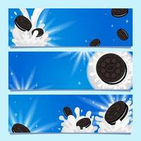 conjunto de chocolate galletas y Fresco Leche pancartas vector