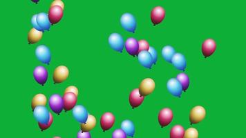 färgrik ballong flygande i grön skärm video, slinga animering med ballong video