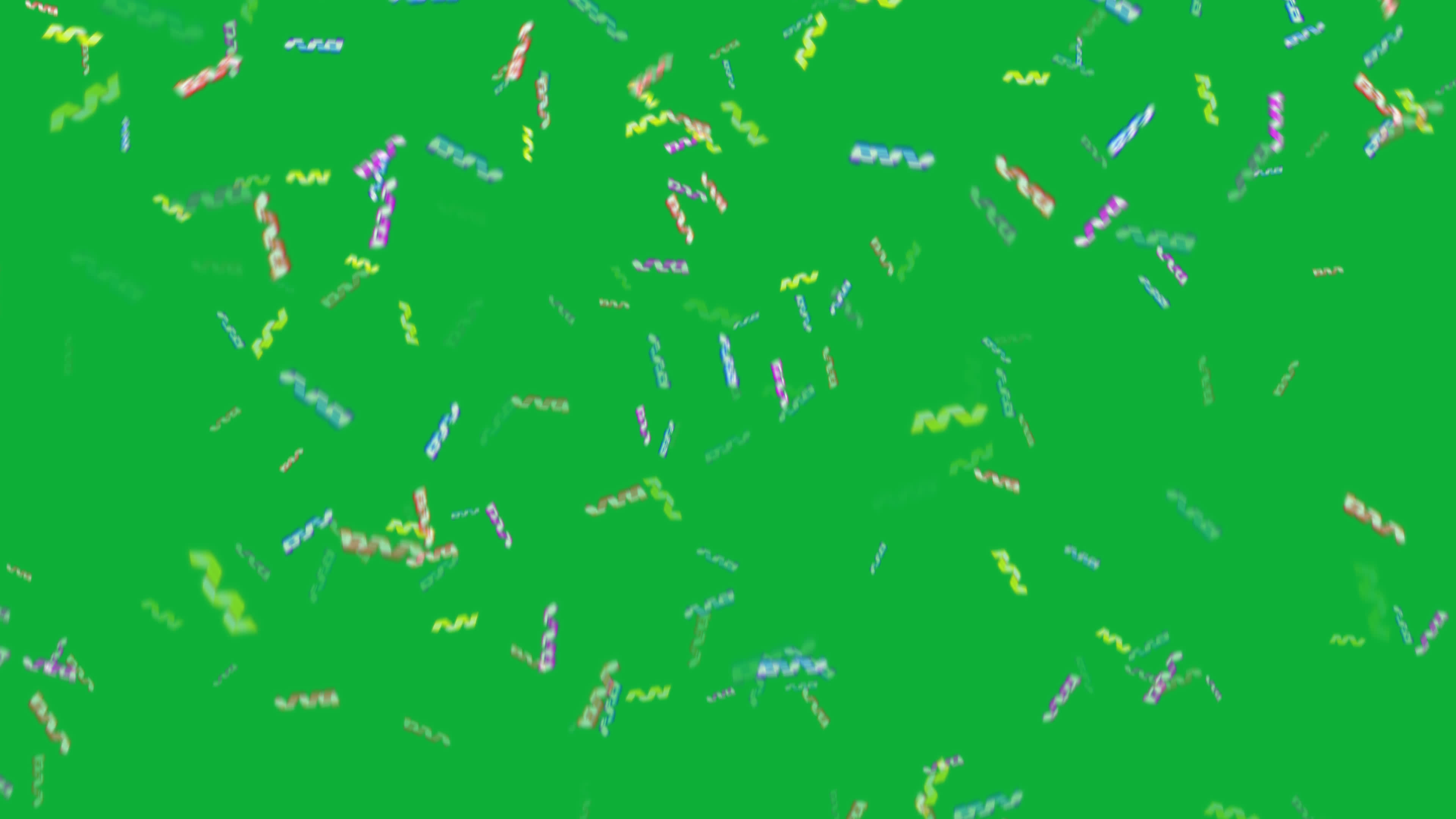 multi color Confetti falling animation in green screen video, Loop