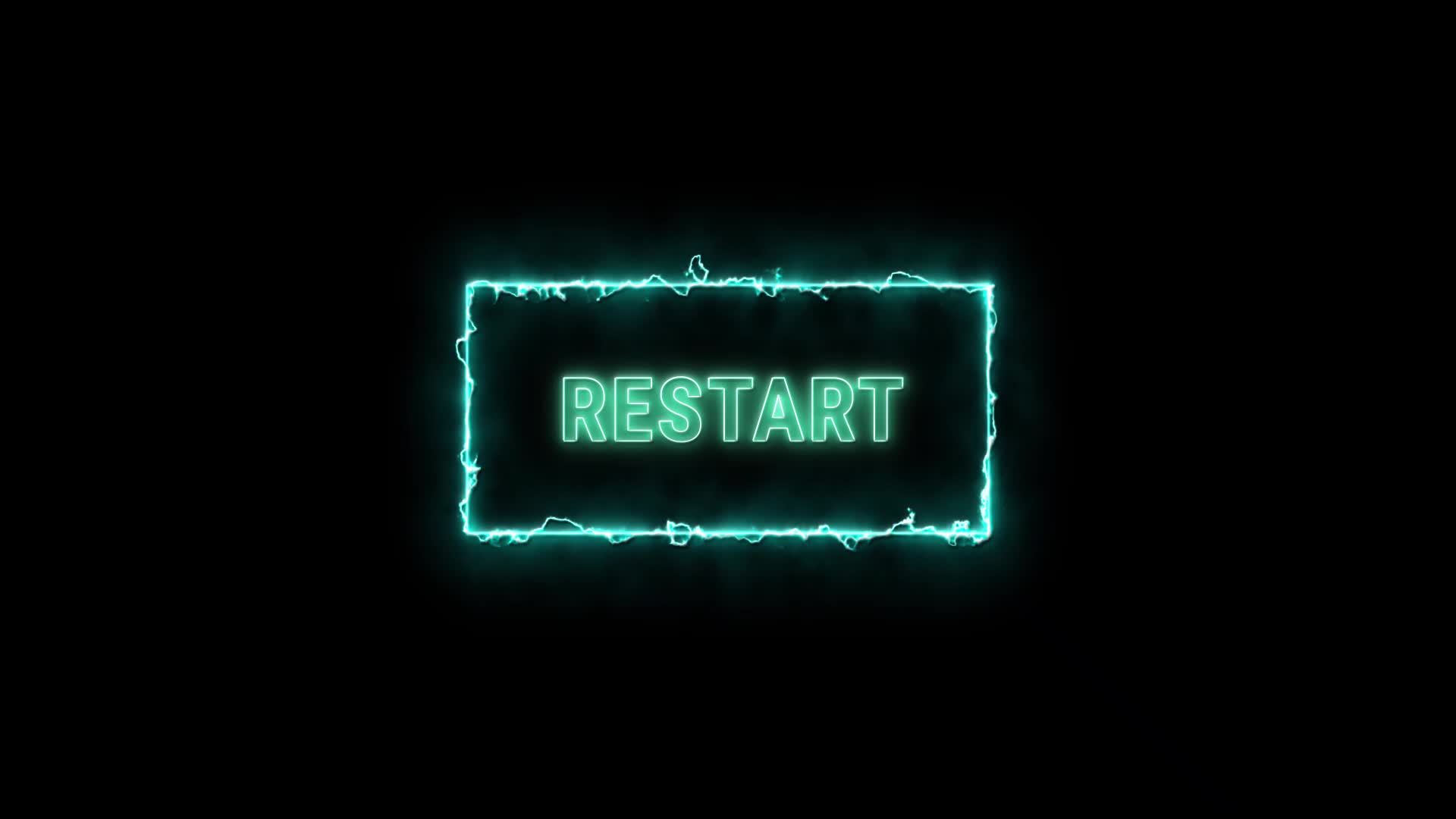 restart neon green glowing text animation green frame on black