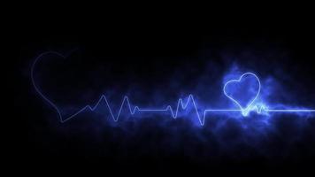 Neon effect heartbeat line seamless looping video on black background.