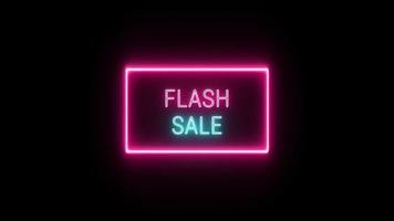 Flash Sale neon pink blue glowing text animation red frame on black background video