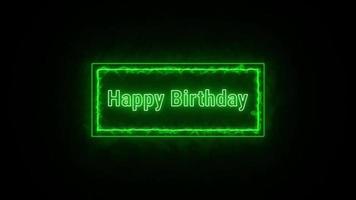 Lycklig födelsedag neon grön fluorescerande text animering grön elektrisk ram på svart bakgrund video
