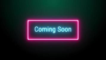 Coming Soon Neon Blue Fluorescent Text Animation pink frame on black background video