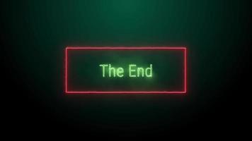 The End neon green fluorescent text animation red frame on black background video
