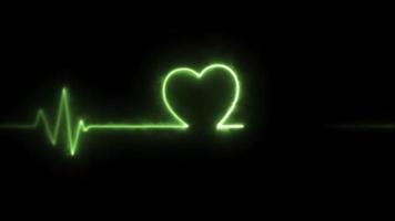 Neon effect heartbeat line seamless looping video on black background.