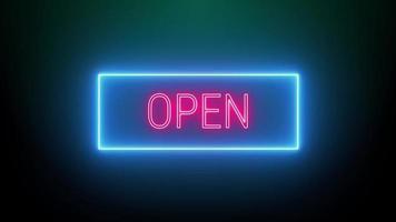 Open neon red glowing text animation blue frame on black background video