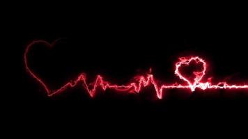 Neon effect heartbeat line seamless looping video on black background.