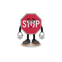 stop road sign cartoon illustration with sad face vector