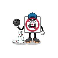 Mascot of no U turn road sign as a bowling player vector