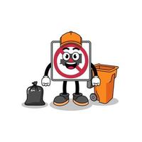 Illustration of no trucks road sign cartoon as a garbage collector vector