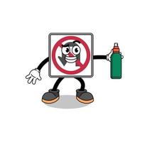 no U turn road sign illustration cartoon holding mosquito repellent vector