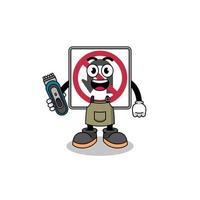 Cartoon Illustration of no U turn road sign as a barber man vector