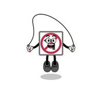 no left turn road sign mascot cartoon is playing skipping rope vector