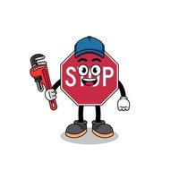 stop road sign illustration cartoon as a plumber vector