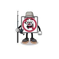 Mascot Illustration of no left or U turn road sign fisherman vector