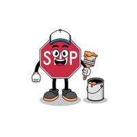 Character mascot of stop road sign as a painter vector