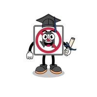 no U turn road sign mascot with graduation pose vector