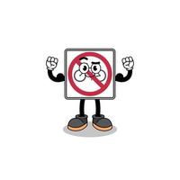 Mascot cartoon of no bicycles road sign posing with muscle vector