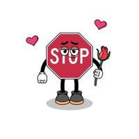 stop road sign mascot falling in love vector