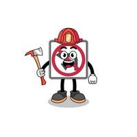 Cartoon mascot of no left or U turn road sign firefighter vector