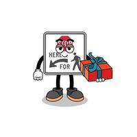 stop here for pedestrians mascot illustration giving a gift vector