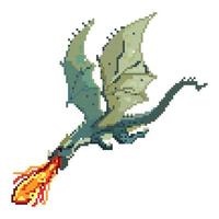 Pixel art flying dragon, dragon pixel illustration, Vector cartoon monster pixel design