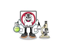 Mascot of no thru movement road sign as a scientist vector