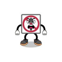 no thru movement road sign cartoon illustration with angry expression vector