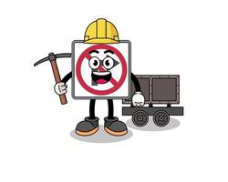 mascota ilustración de No Derecha giro la carretera firmar minero vector