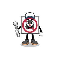 no U turn road sign illustration cartoon as a mechanic vector