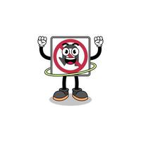 Character Illustration of no U turn road sign playing hula hoop vector