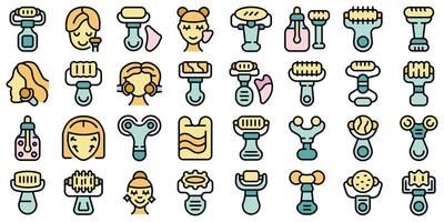 Facial roller icons set vector color flat