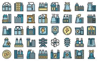Nuclear power station icons set vector color flat