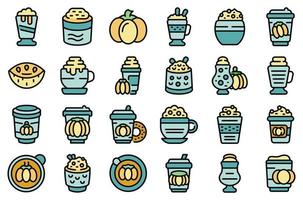 Pumpkin spice latte icons set vector color flat