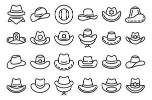 vaquero sombrero íconos conjunto contorno vector. Moda cuero vector